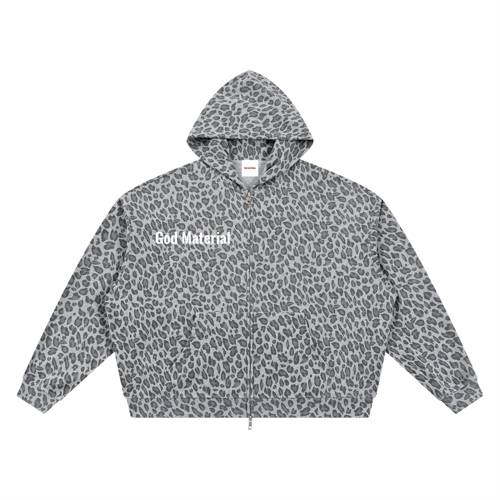 Unisex Leopard Print Waffle Full Zip Hoodie