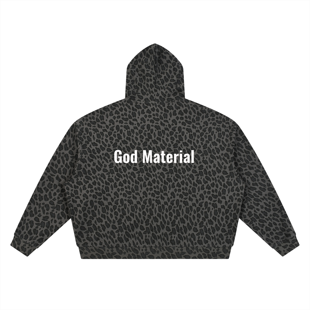 Unisex Leopard Print Waffle Full Zip Hoodie