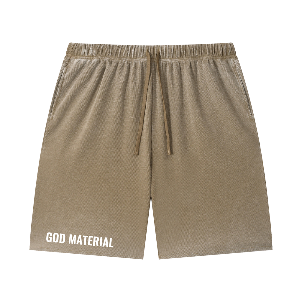 Unisex Vintage Wash Sunfade Waffle Raw Hem Shorts