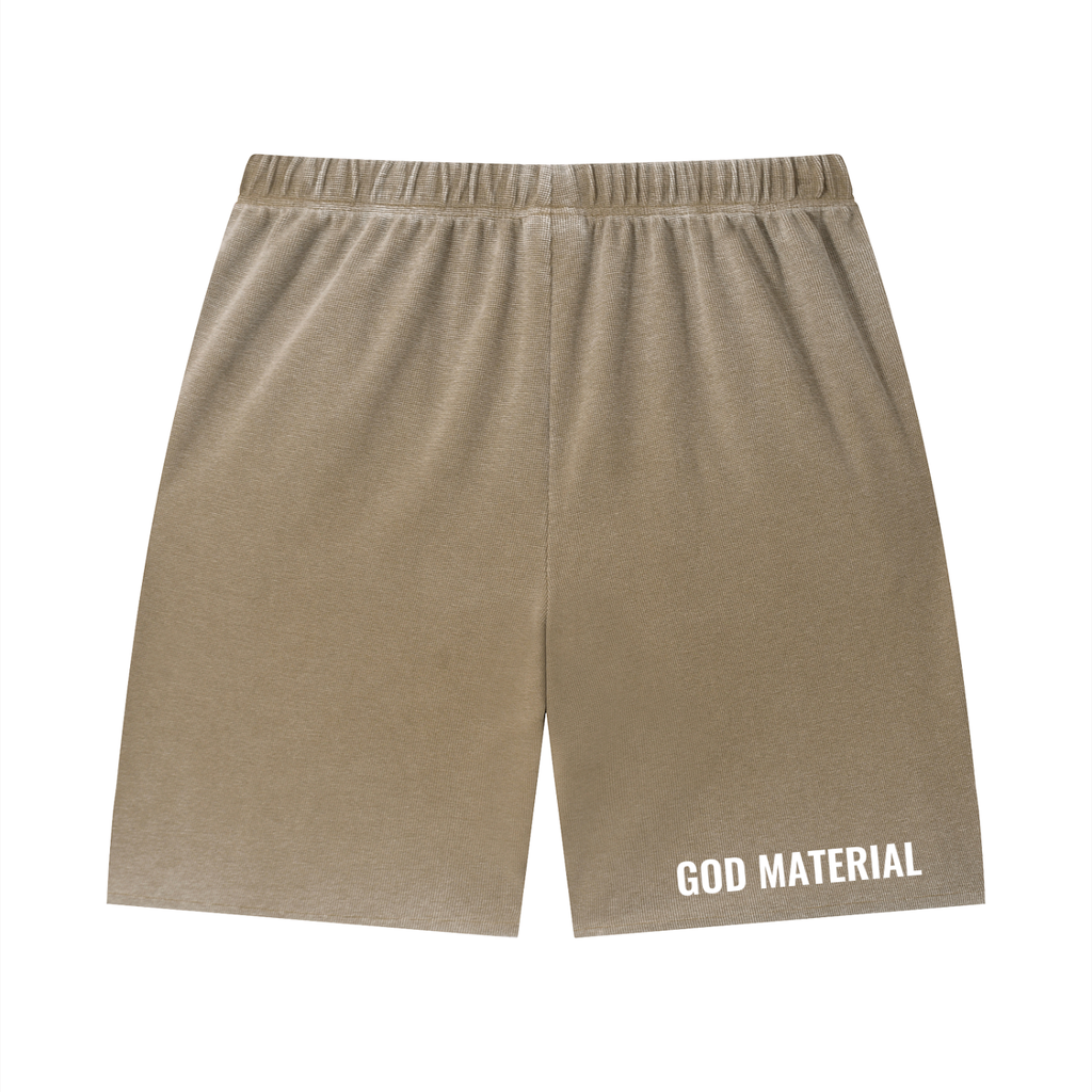 Unisex Vintage Wash Sunfade Waffle Raw Hem Shorts