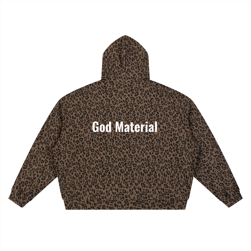 Unisex Leopard Print Waffle Full Zip Hoodie