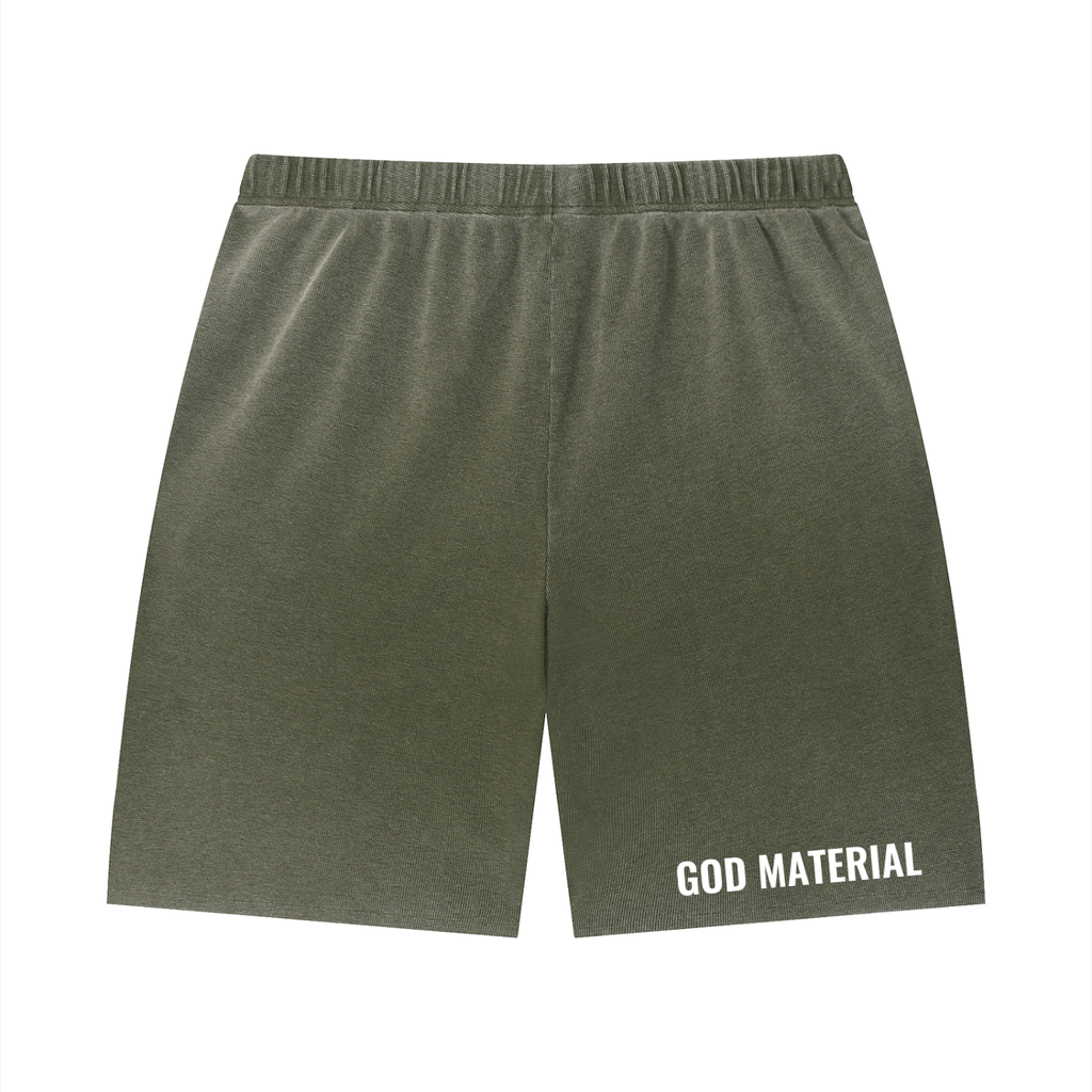 Unisex Vintage Wash Sunfade Waffle Raw Hem Shorts