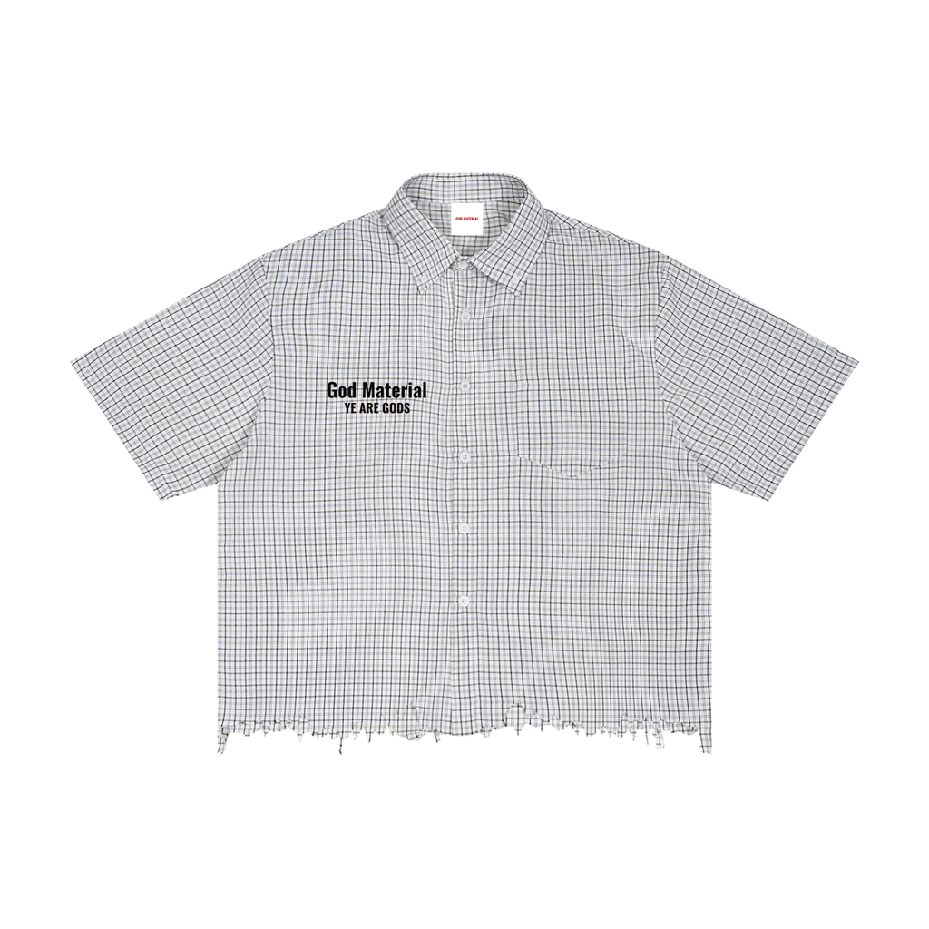 Unisex Distressed Plaid Boxy Shirt